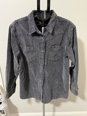 Wrangler Retro Men XL Gray Corduroy Western Snap Shirt Shacket Cowboy